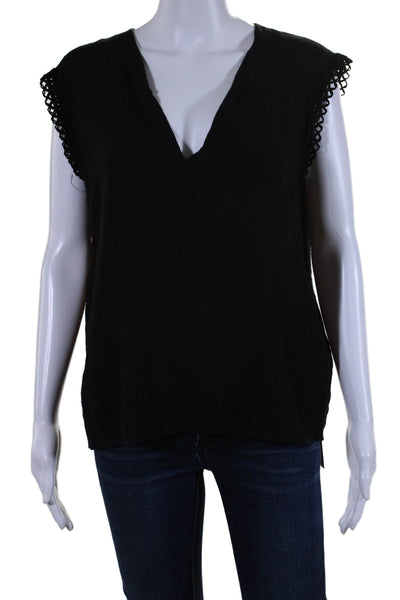 Maje Womens Crochet Trim V Neck Sleeveless Pullover Tank Top Black Size 3