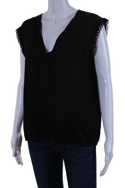 Maje Womens Crochet Trim V Neck Sleeveless Pullover Tank Top Black Size 3