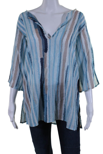 Marc By Marc Jacobs Womens Striped Long Sleeves Blouse Blue Beige Size Small