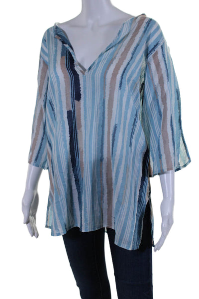 Marc By Marc Jacobs Womens Striped Long Sleeves Blouse Blue Beige Size Small