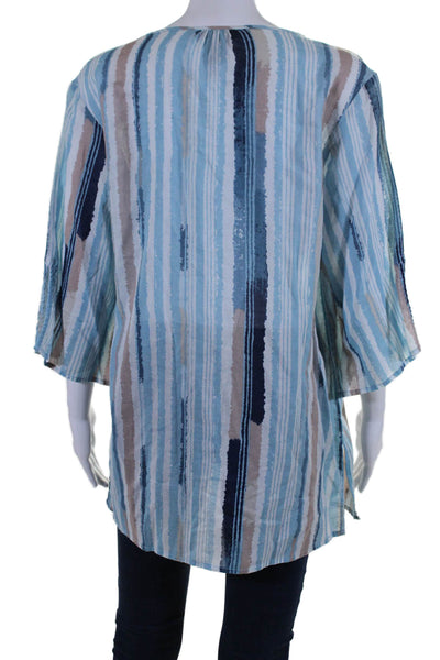 Marc By Marc Jacobs Womens Striped Long Sleeves Blouse Blue Beige Size Small