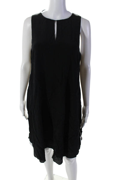 Eileen Fisher Womens Silk Black Peep Front Crew Neck Lined A-Line Dress Size M