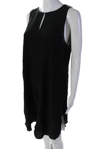 Eileen Fisher Womens Silk Black Peep Front Crew Neck Lined A-Line Dress Size M