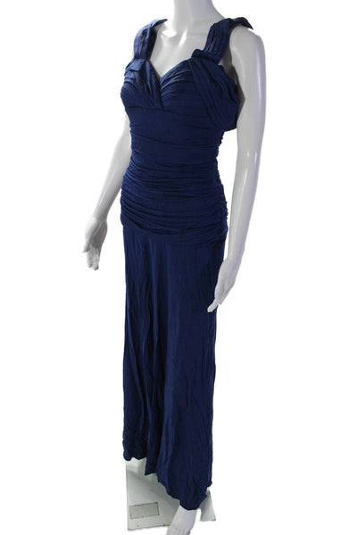 BCBGMAXAZRIA Womens Blue Ruched Detail V-neck Sleeveless Gown Dress Size 4