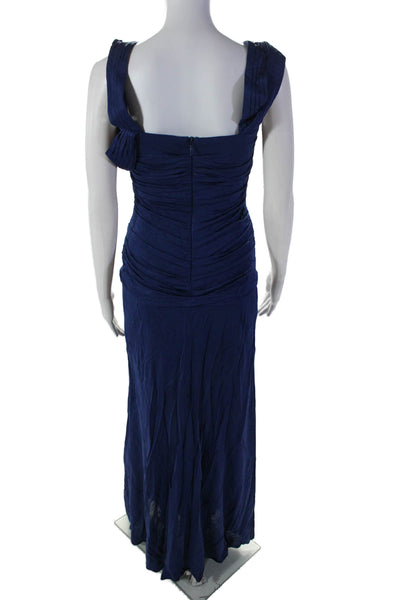 BCBGMAXAZRIA Womens Blue Ruched Detail V-neck Sleeveless Gown Dress Size 4