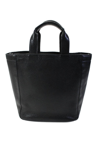 Lambertson Truex Womens Pebbled Leather Small Tote Handbag Black