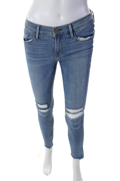 Frame Denim Womens High Rise Distressed Skinny Cropped Jeans Blue Size 28