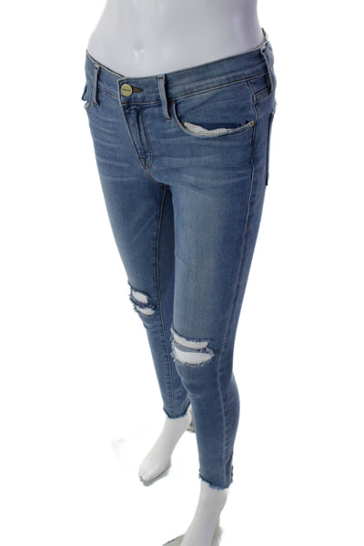 Frame Denim Womens High Rise Distressed Skinny Cropped Jeans Blue Size 28