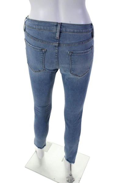 Frame Denim Womens High Rise Distressed Skinny Cropped Jeans Blue Size 28