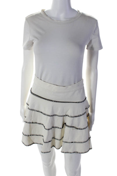 Torn by Ronny Kobo Womens Back Zip Stitched Striped A Line Skirt White Medium