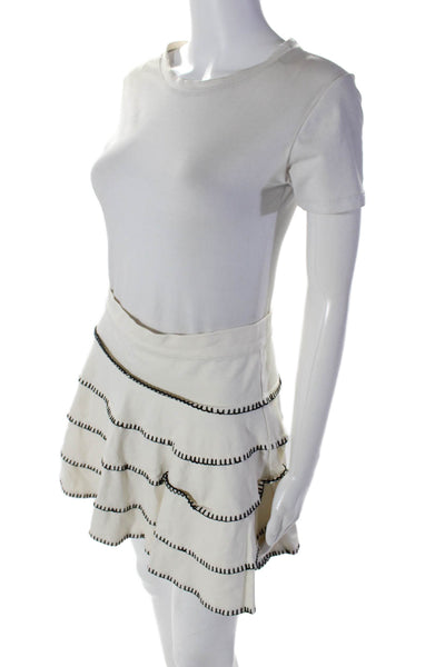 Torn by Ronny Kobo Womens Back Zip Stitched Striped A Line Skirt White Medium