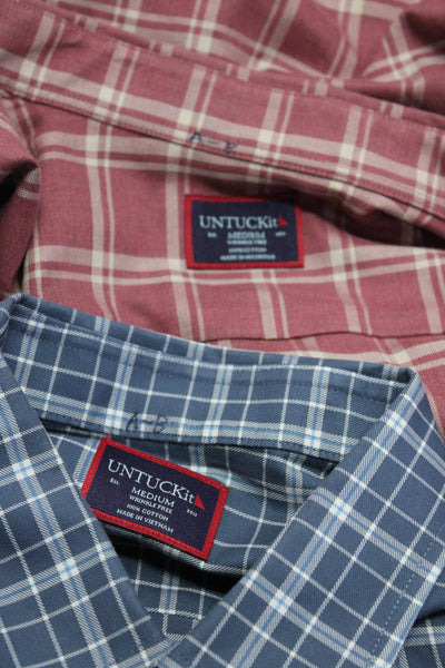 Untuckit Mens Cotton Plaid Print Button Down Shirts Tops Blue Red Size M Lot 2