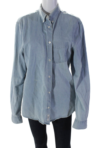 ACNE Studios Womens Long Sleeves Button Down Shirt Blue Cotton Size EUR 48