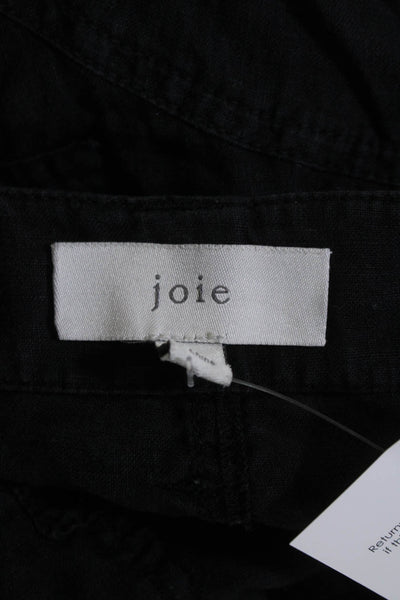 Joie Womens Linen Mid-Rise Button Closure Tapered Cargo Pants Black Size 6