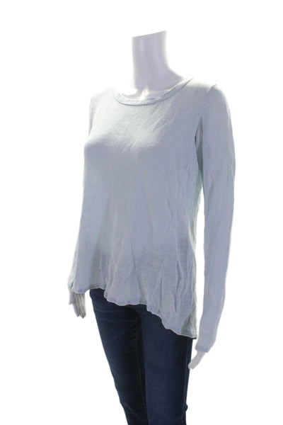 Eileen Fisher Womens Linen Round Neck Long Sleeve Pullover Knit Top Blue Size M