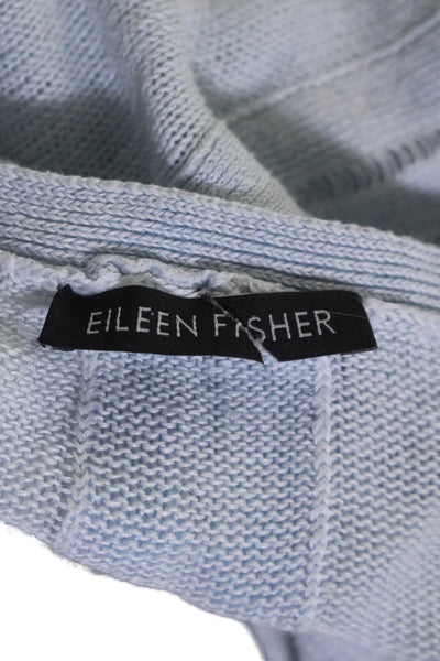 Eileen Fisher Womens Linen Round Neck Long Sleeve Pullover Knit Top Blue Size M