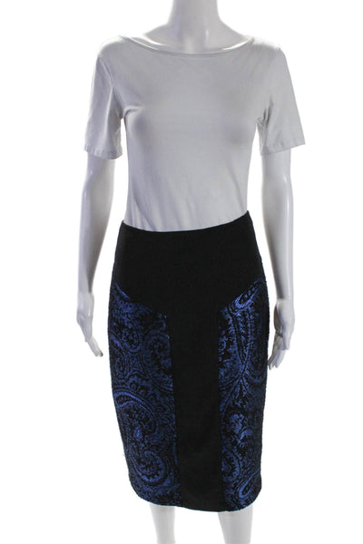 Ted Baker London Womens Paisley Print Pencil Skirt Black Blue Wool Blend Size 2