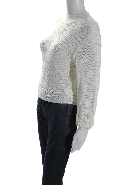 Frame Womens Open Knit Long Sleeves Crew Neck Sweater White Size Extra Small