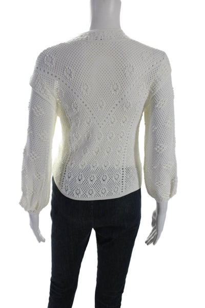 Frame Womens Open Knit Long Sleeves Crew Neck Sweater White Size Extra Small