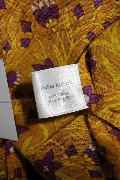 Roller Rabbit Womens Floral Print Blouse Yellow Purple Cotton Size Extra Small