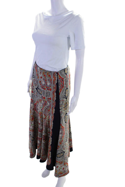 Theory Womens Side Zip Midi Abstract Printed Silk A Line Skirt Multicolored 0