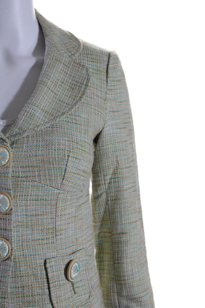 Nanette Lepore Womens Three Button Collared Knit Jacket Green Cotton Size 0