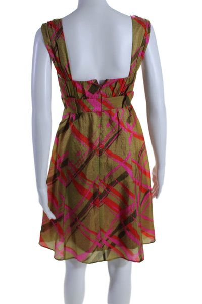 Nanette Lepore Womens Back Zip Sleeveless Abstract Silk Dress Brown Pink Size 0