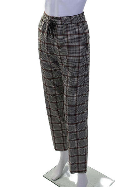 Munthe Womens Plaid Print Drawstring Waist Tapered Leg Trousers Brown Size 36