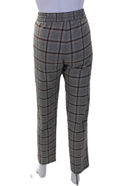 Munthe Womens Plaid Print Drawstring Waist Tapered Leg Trousers Brown Size 36