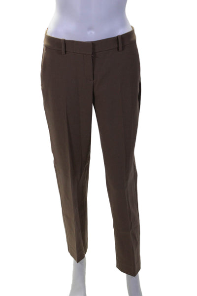 Theory Womens Wool Pleated Front Mid Rise Straight Leg Trousers Brown Size 2