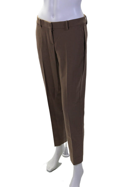 Theory Womens Wool Pleated Front Mid Rise Straight Leg Trousers Brown Size 2