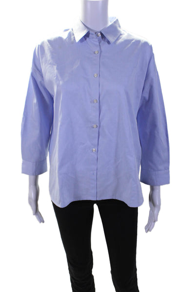 Birds of Paradis Womens Cotton Collared Button Cuff Long Sleeve Top Blue Size S