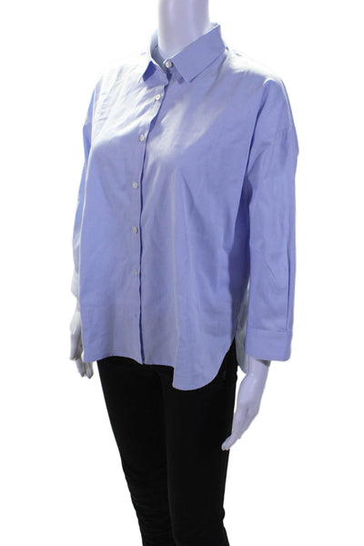 Birds of Paradis Womens Cotton Collared Button Cuff Long Sleeve Top Blue Size S