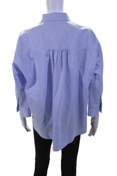 Birds of Paradis Womens Cotton Collared Button Cuff Long Sleeve Top Blue Size S