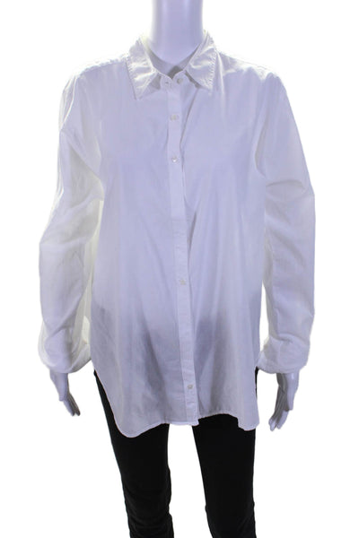 Xirena Womens Cotton Buttoned Cuff Long Sleeve Collared Blouse Top White Size M