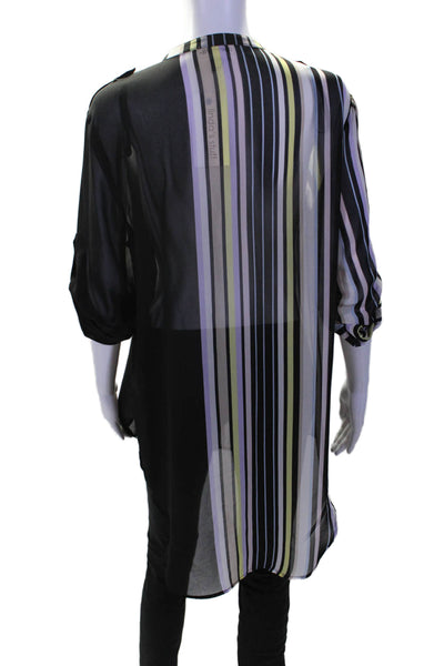 Calvin Klein Womens Striped Long Sleeve Button Up Blouse Top Black Size L