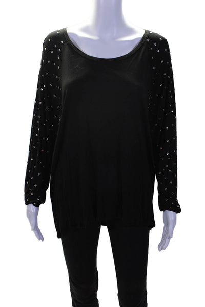 Michael Michael Kors Womens Studded Long Sleeve Blouse Top Black Size XL