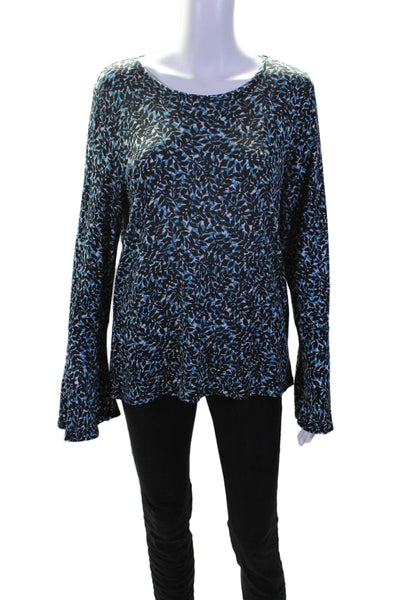 Michael Michael Kors Womens Plant Print Long Sleeve Blouse Top Blue Size L