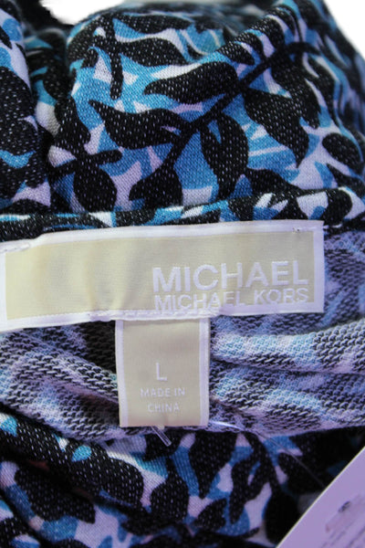 Michael Michael Kors Womens Plant Print Long Sleeve Blouse Top Blue Size L