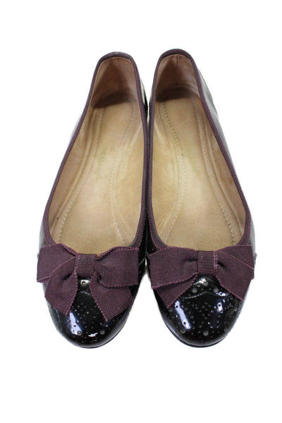 Salvatore Ferragamo Womens Slip On Front Bow Flat Shoes Leather Purple 6