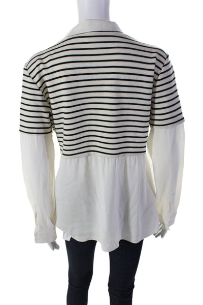 Drew Womens Striped Long Sleeves Crew Neck Sweater White Black Wool Size Large