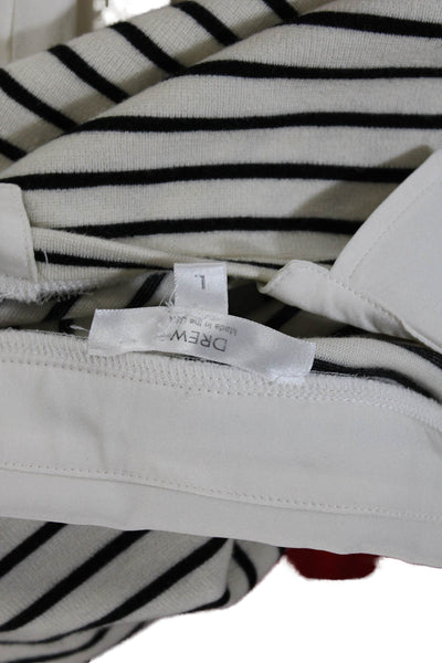 Drew Womens Striped Long Sleeves Crew Neck Sweater White Black Wool Size Large