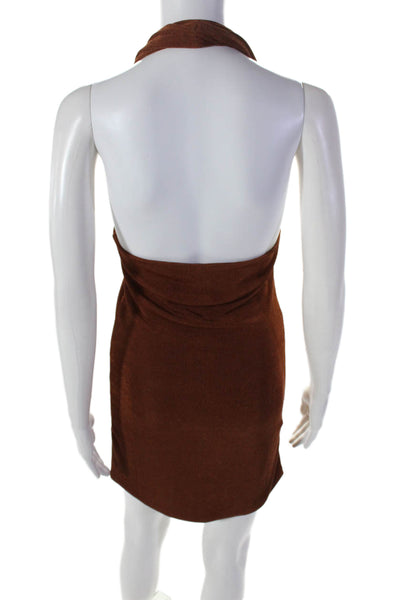 With Jean Womens Jersey Open Back Sleeveless Mini Halter Dress Brown Size XS