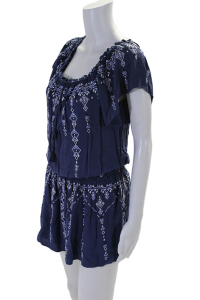 Parker Womens Short Sleeve Off Shoulder Embroidered Dress Blue Size Small