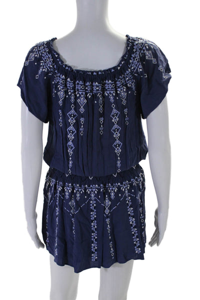 Parker Womens Short Sleeve Off Shoulder Embroidered Dress Blue Size Small