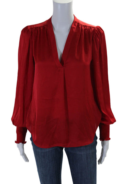 Vince Camuto Womens Long Sleeve V Neck Satin Blouse Top Red Size Extra Small