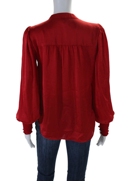 Vince Camuto Womens Long Sleeve V Neck Satin Blouse Top Red Size Extra Small