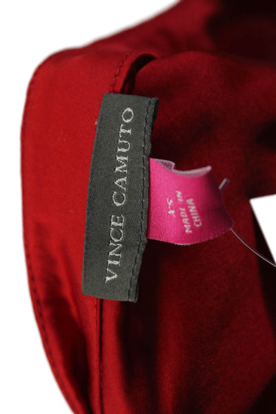 Vince Camuto Womens Long Sleeve V Neck Satin Blouse Top Red Size Extra Small