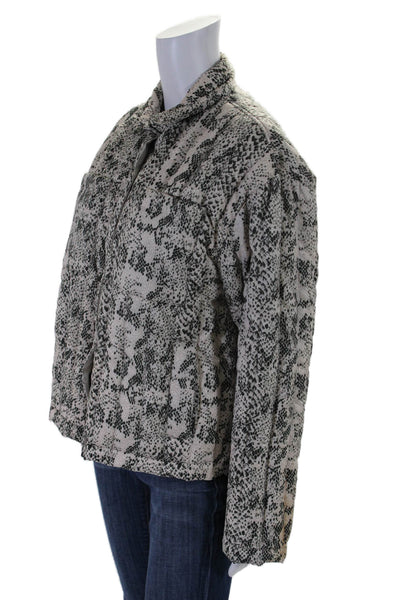 ATM Womens Button Front Snakeskin Printed Down Quilted Jacket White Green Small