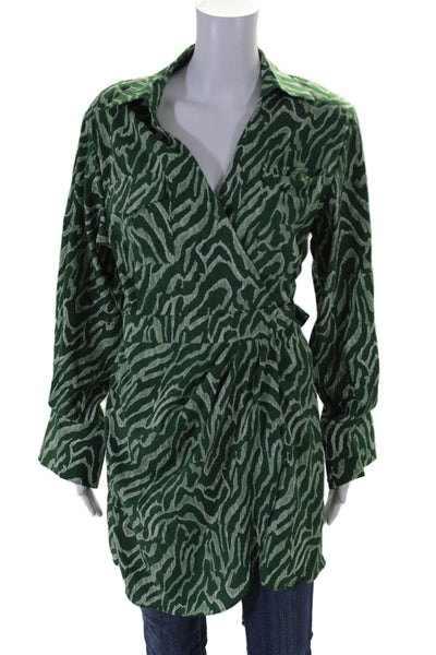 Ivivi Womens Long Sleeve Tie Front Tiger Striped Light Jacket Green Size Small